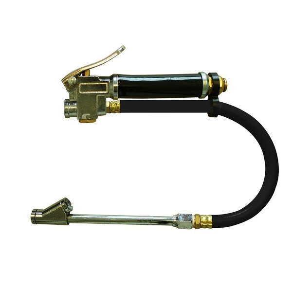 Interstate Pneumatics Inflator 10-120 PSI w/ 12" Black Steel Braided Hose Whipend & 6" Straight-in Dual Foot Tilt-Lock TF5108BW - main